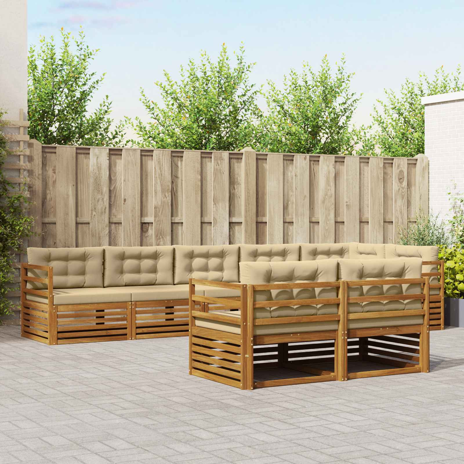 vidaXL Outdoor-Sofagarnitur mit Kissen 8 pcs Natur und Beige