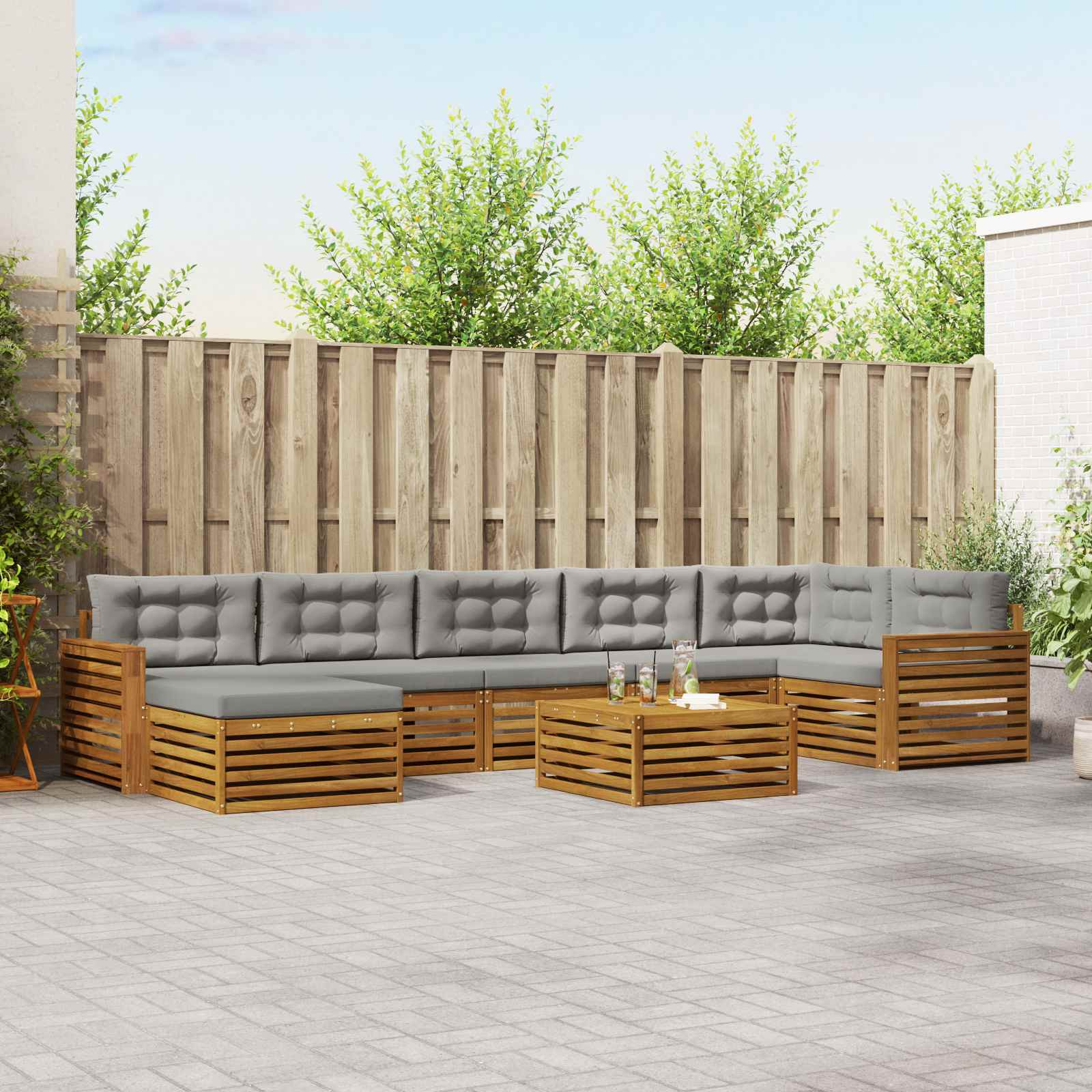 vidaXL Outdoor-Sofagarnitur mit Kissen 8 pcs Natürlich und Hellgrau