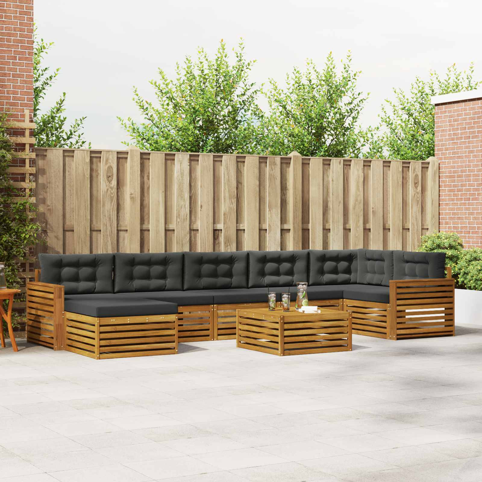 vidaXL Outdoor-Sofagarnitur mit Kissen 8 pcs Natur und Anthrazit