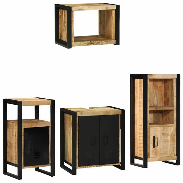 vidaXL Badezimmermöbel-Set 4 pcs Braun und Schwarz Massivholz Mango