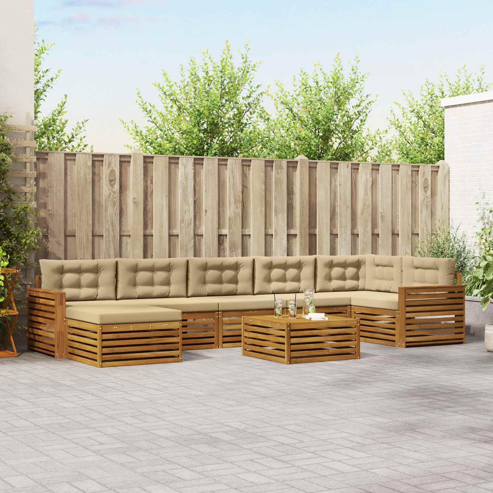 vidaXL Outdoor-Sofagarnitur mit Kissen 8 pcs Natur und Beige