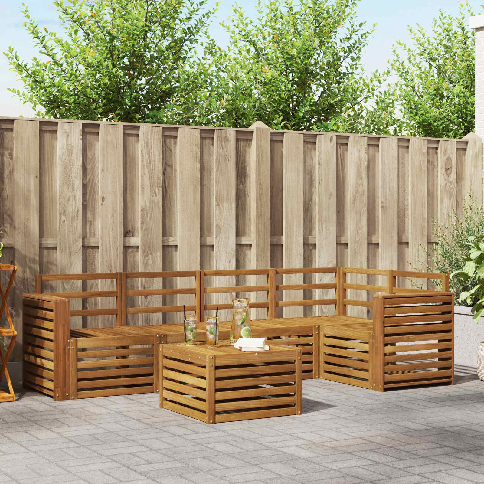 vidaXL Ecksofa Set 6 pcs Natur Massivholz Akazie