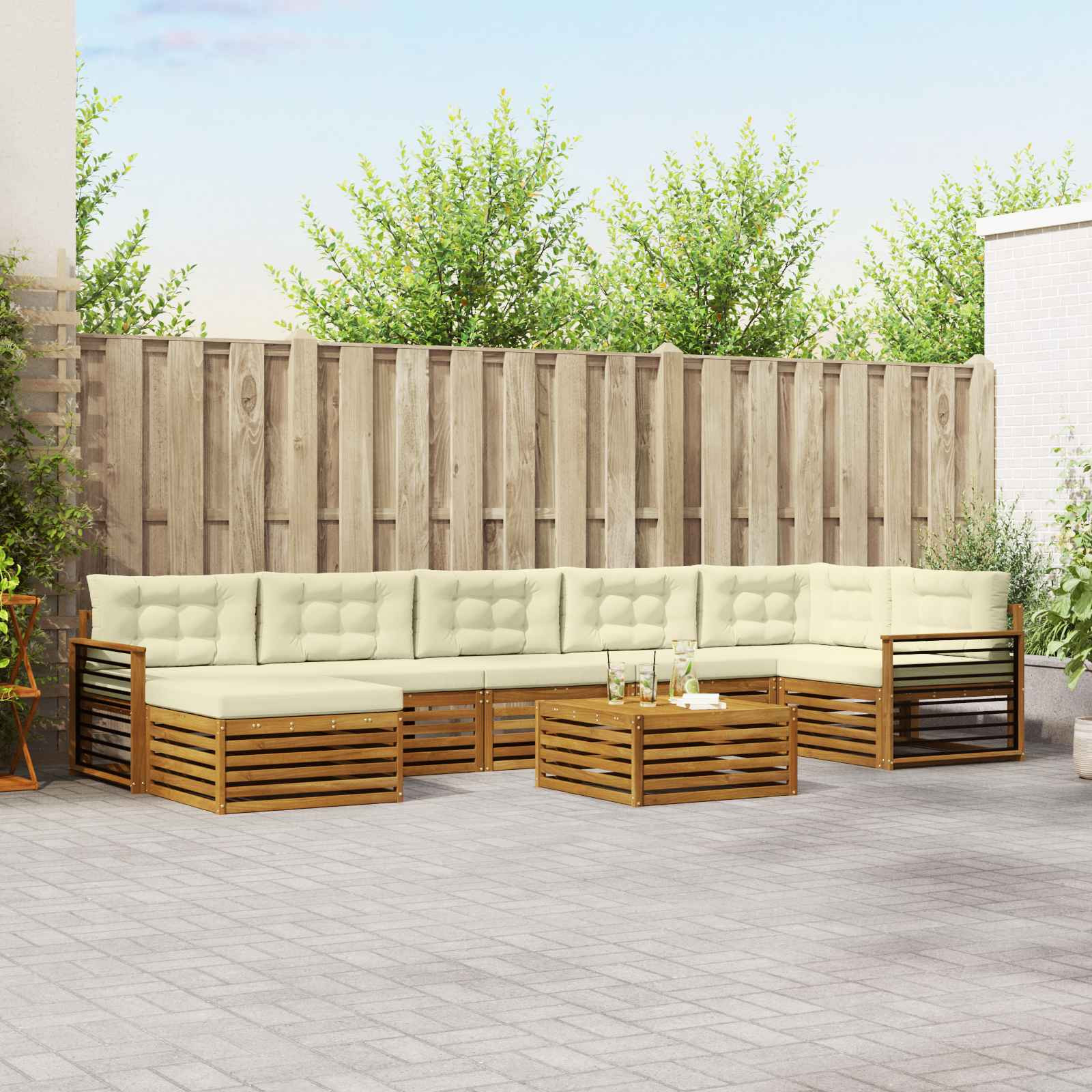 vidaXL Outdoor-Sofagarnitur mit Kissen 8 pcs Natur und Creme