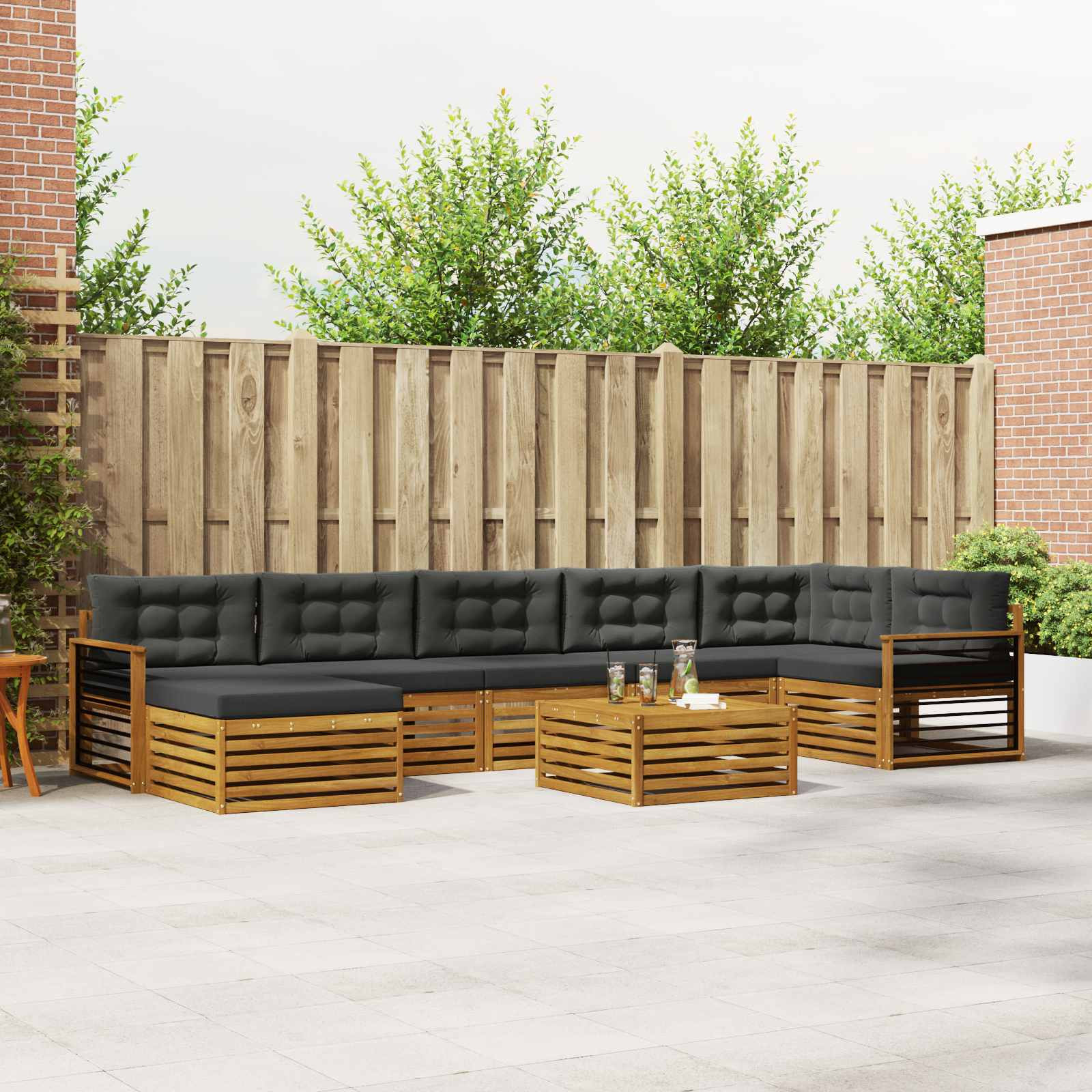 vidaXL Outdoor-Sofagarnitur mit Kissen 8 pcs Natur und Anthrazit
