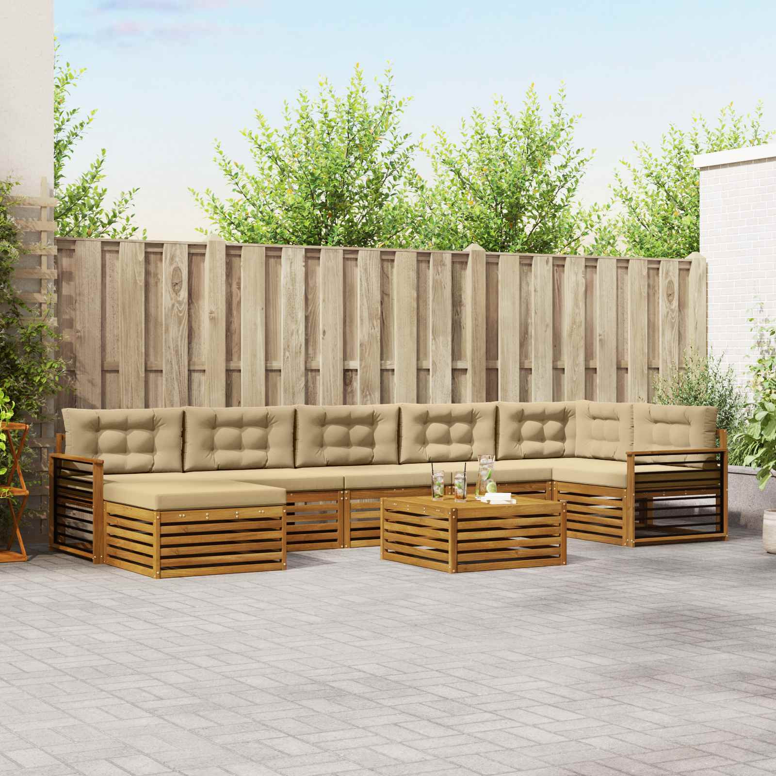 vidaXL Outdoor-Sofagarnitur mit Kissen 8 pcs Natur und Beige