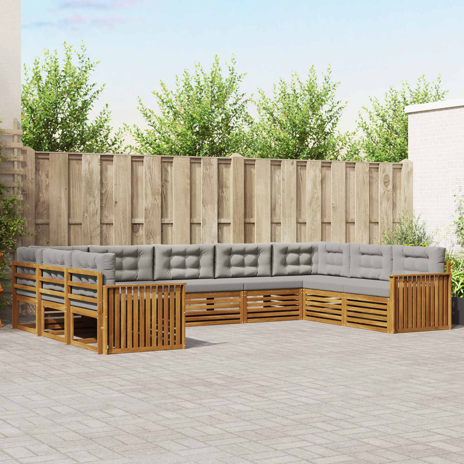 vidaXL Outdoor-Sofagarnitur mit Kissen 9 pcs Natürlich und Hellgrau