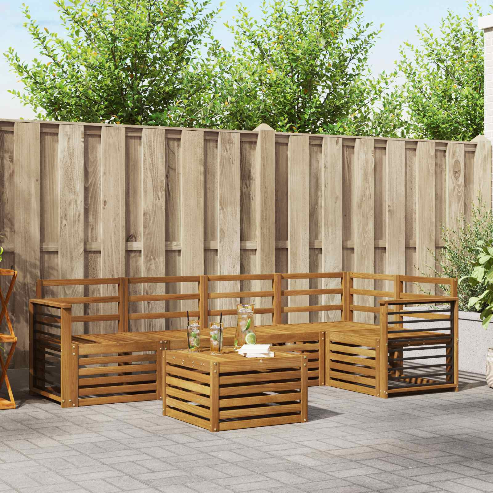 vidaXL Ecksofa Set 6 pcs Natur Massivholz Akazie