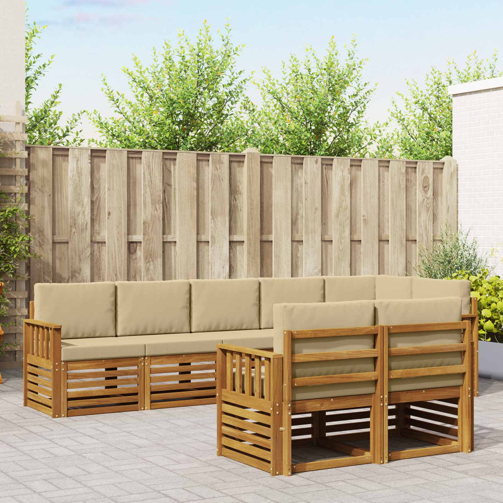 vidaXL Sofagarnituren 8 pcs Natur und Beige Massivholz Akazie