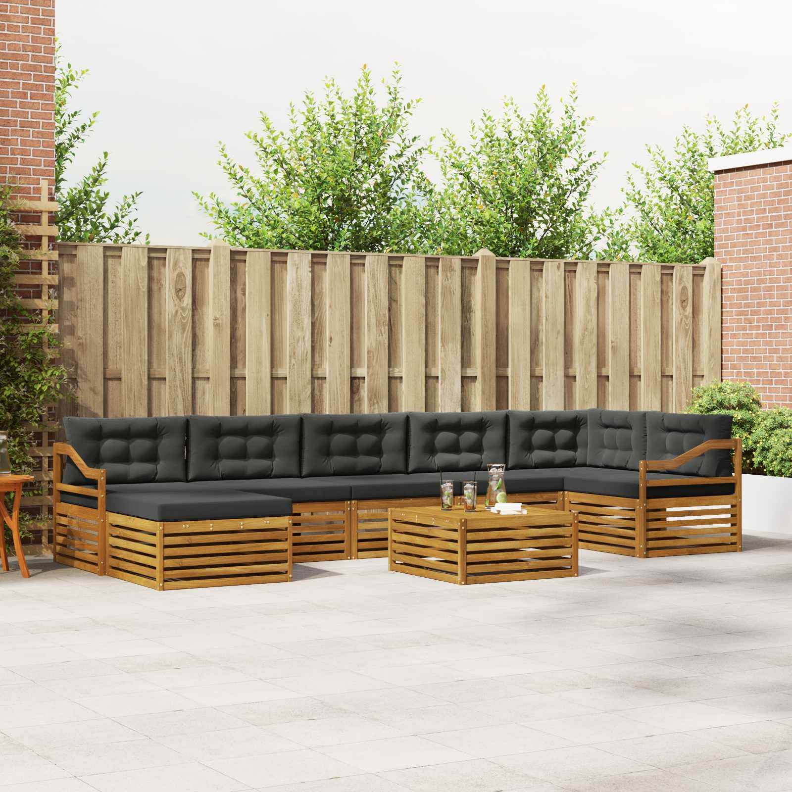 vidaXL Outdoor-Sofagarnitur mit Kissen 8 pcs Natur und Anthrazit
