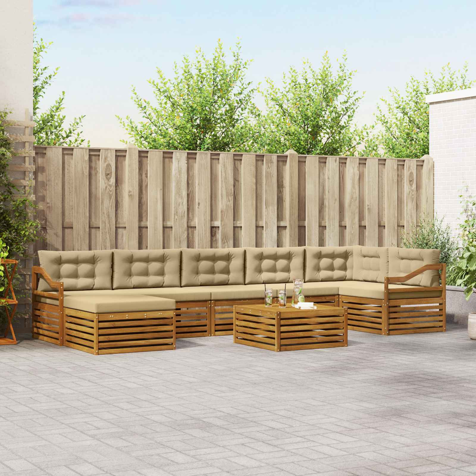 vidaXL Outdoor-Sofagarnitur mit Kissen 8 pcs Natur und Beige