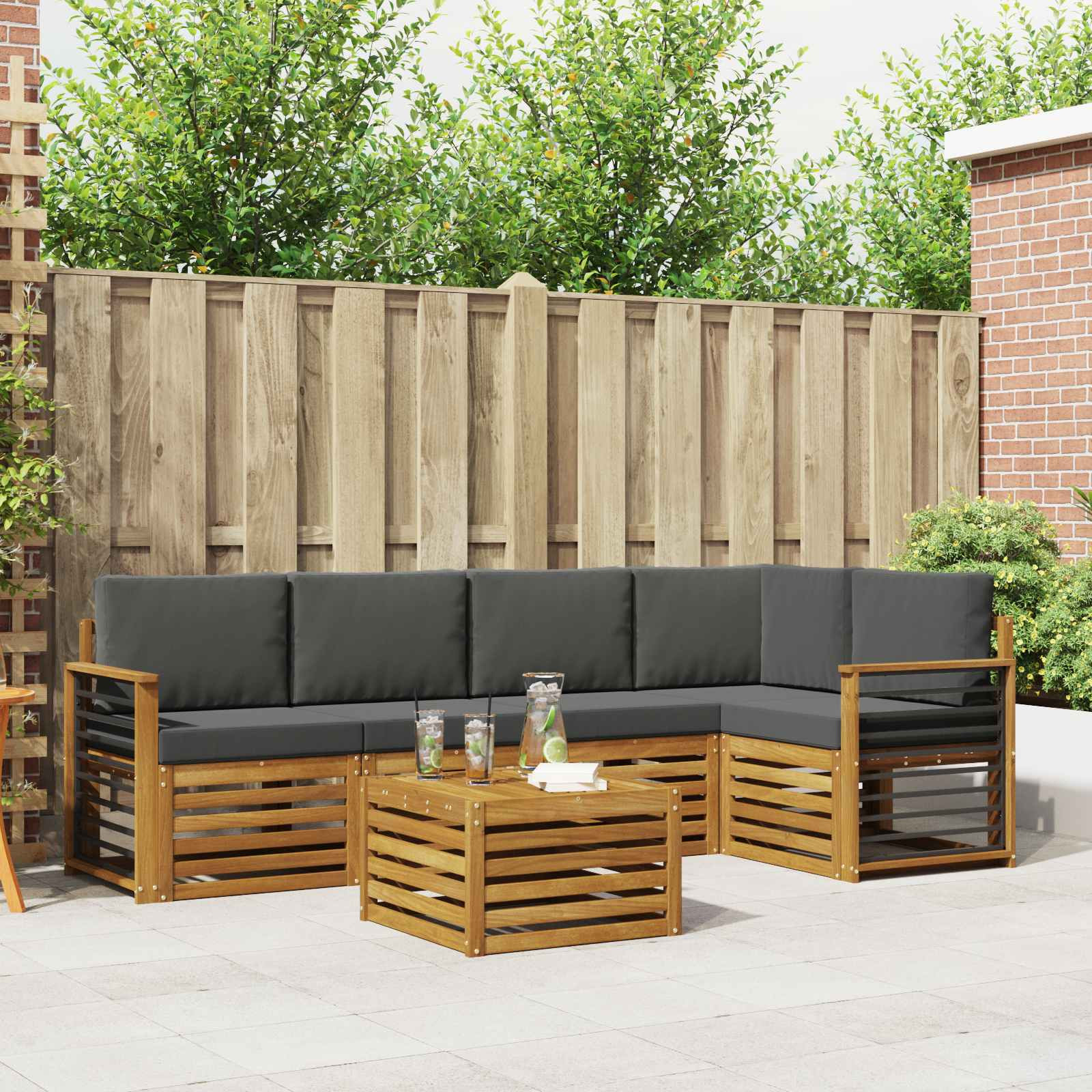 vidaXL Ecksofa Set 6 pcs Natur und Anthrazit Massivholz Akazie