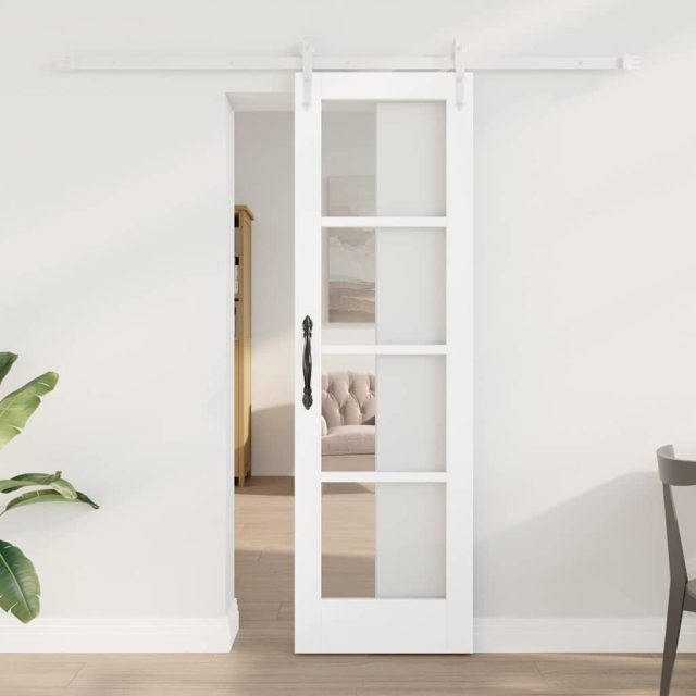 vidaXL Schiebetür Weiß 61 x 198,5 cm Massivholz Kiefer und Glas