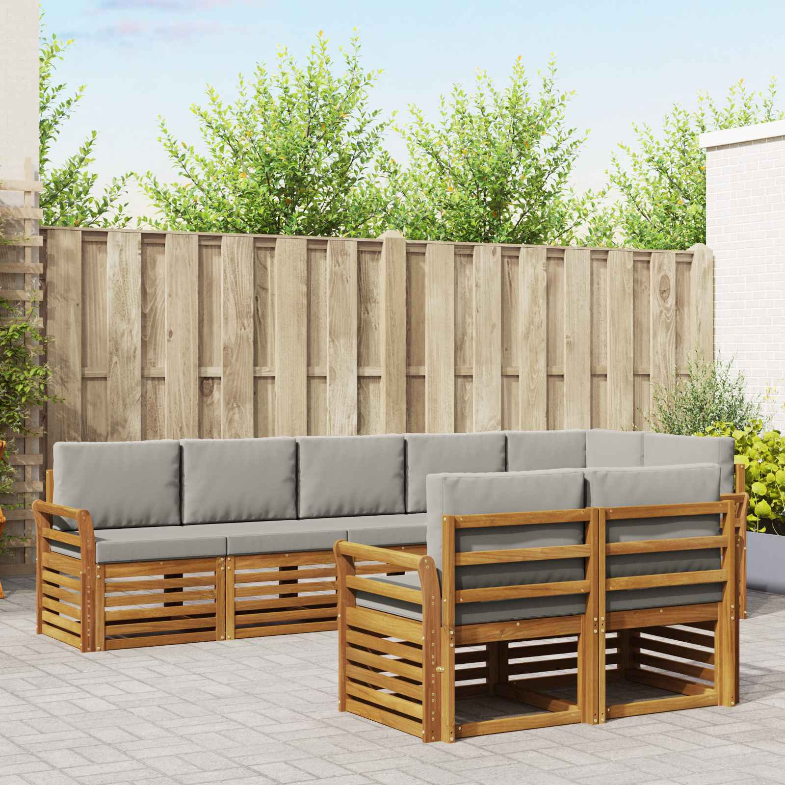 vidaXL Sofagarnituren 8 pcs Natürlich und Hellgrau Massivholz Akazie