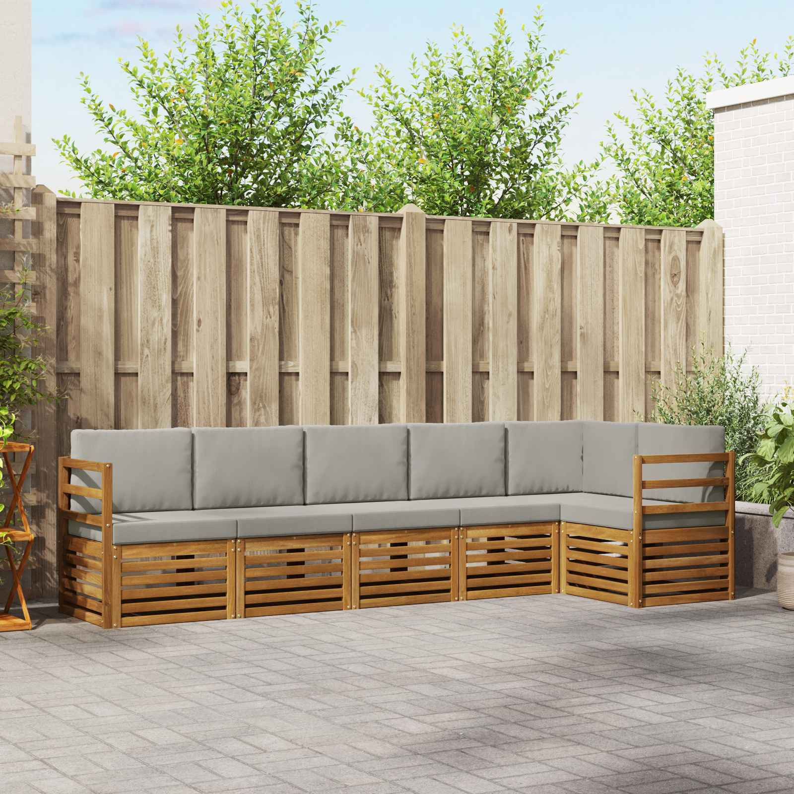 vidaXL Ecksofa Set 6 pcs Natürlich und Hellgrau Massivholz Akazie