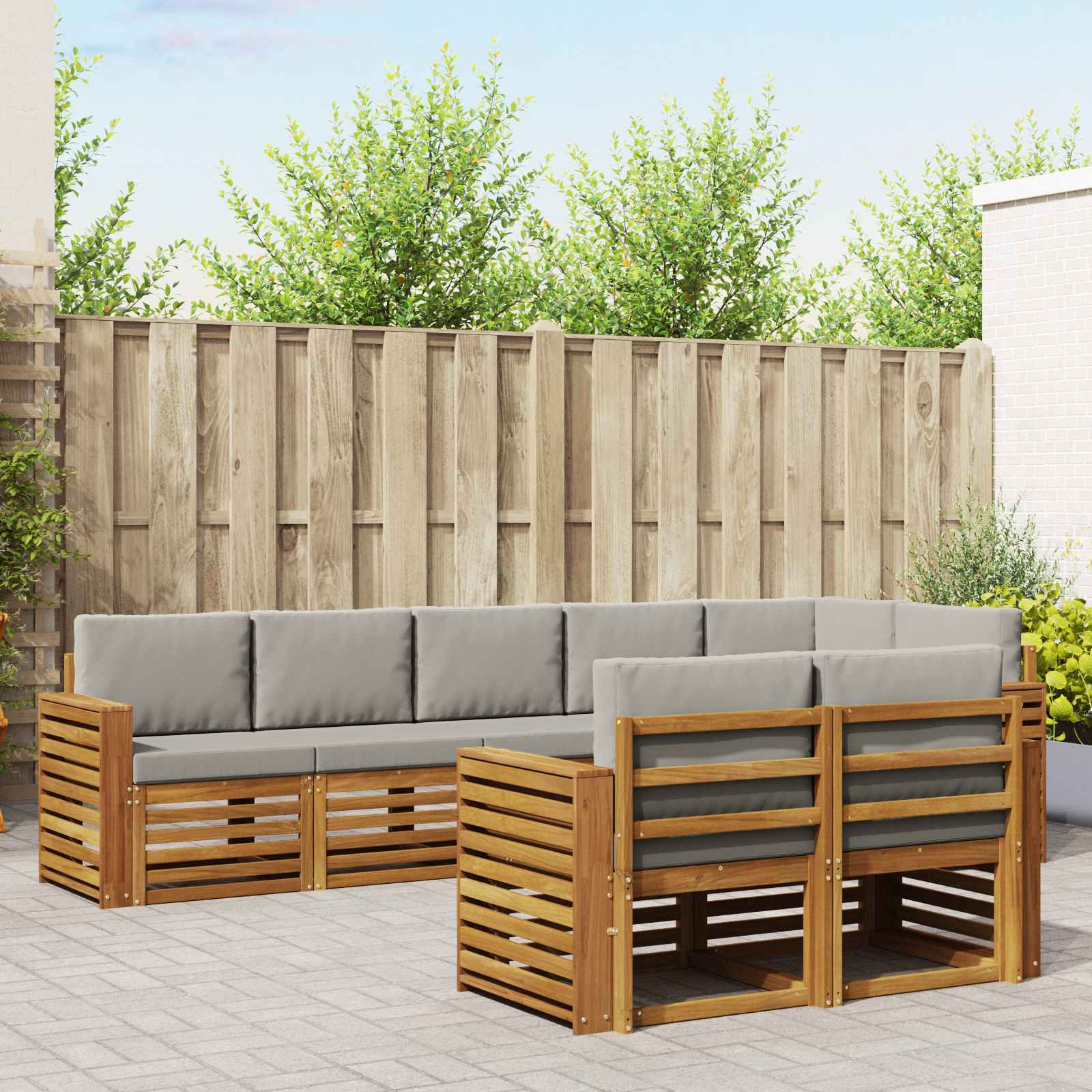vidaXL Sofagarnituren 8 pcs Natürlich und Hellgrau Massivholz Akazie
