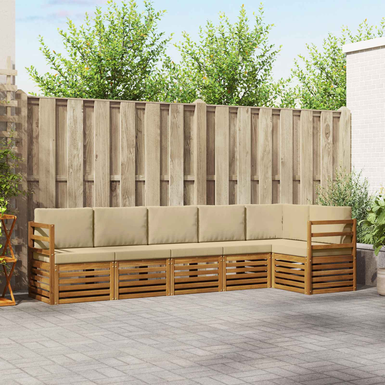 vidaXL Ecksofa Set mit Kissen 6 pcs Natur und Beige Massivholz Akazie