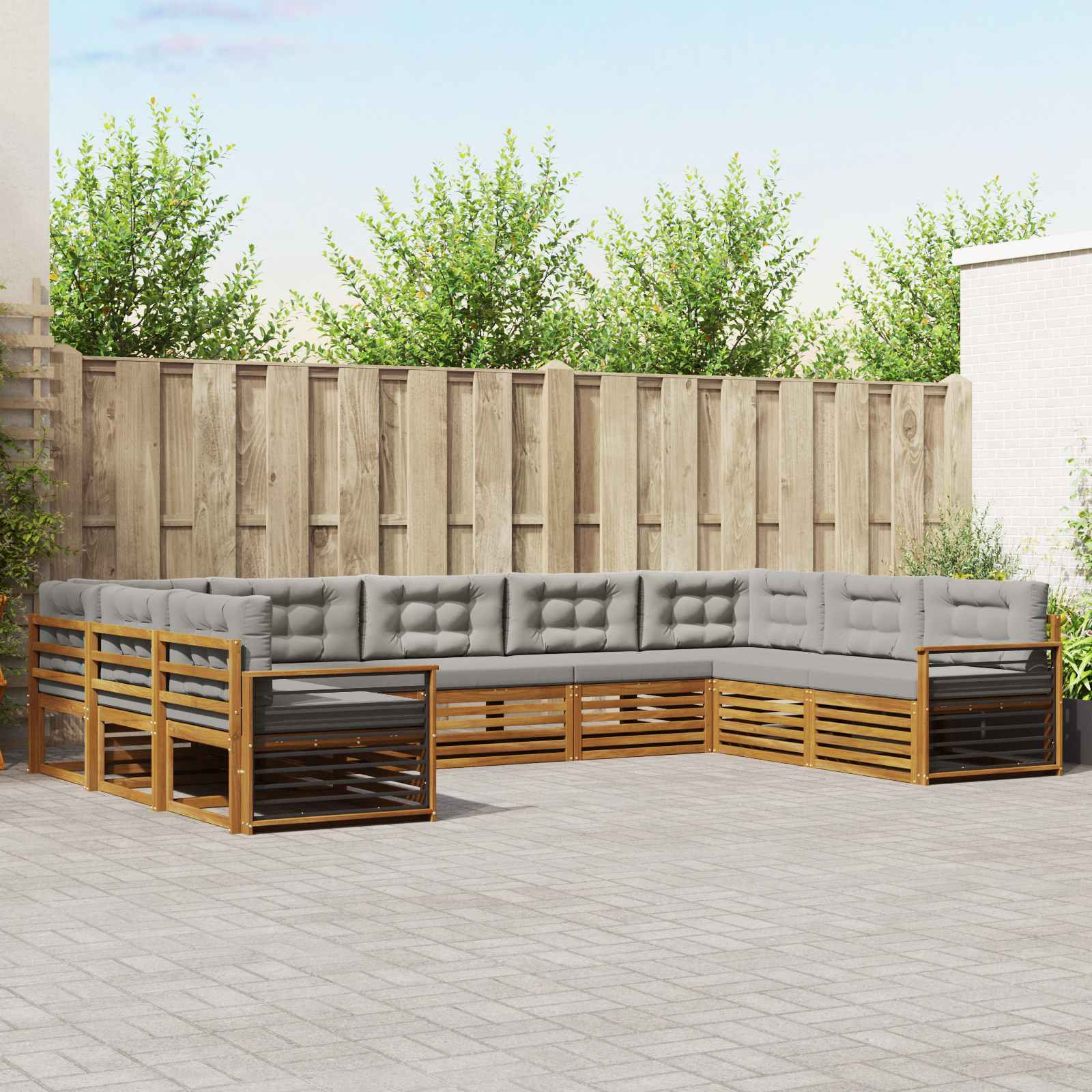 vidaXL Outdoor-Sofagarnitur mit Kissen 9 pcs Natürlich und Hellgrau