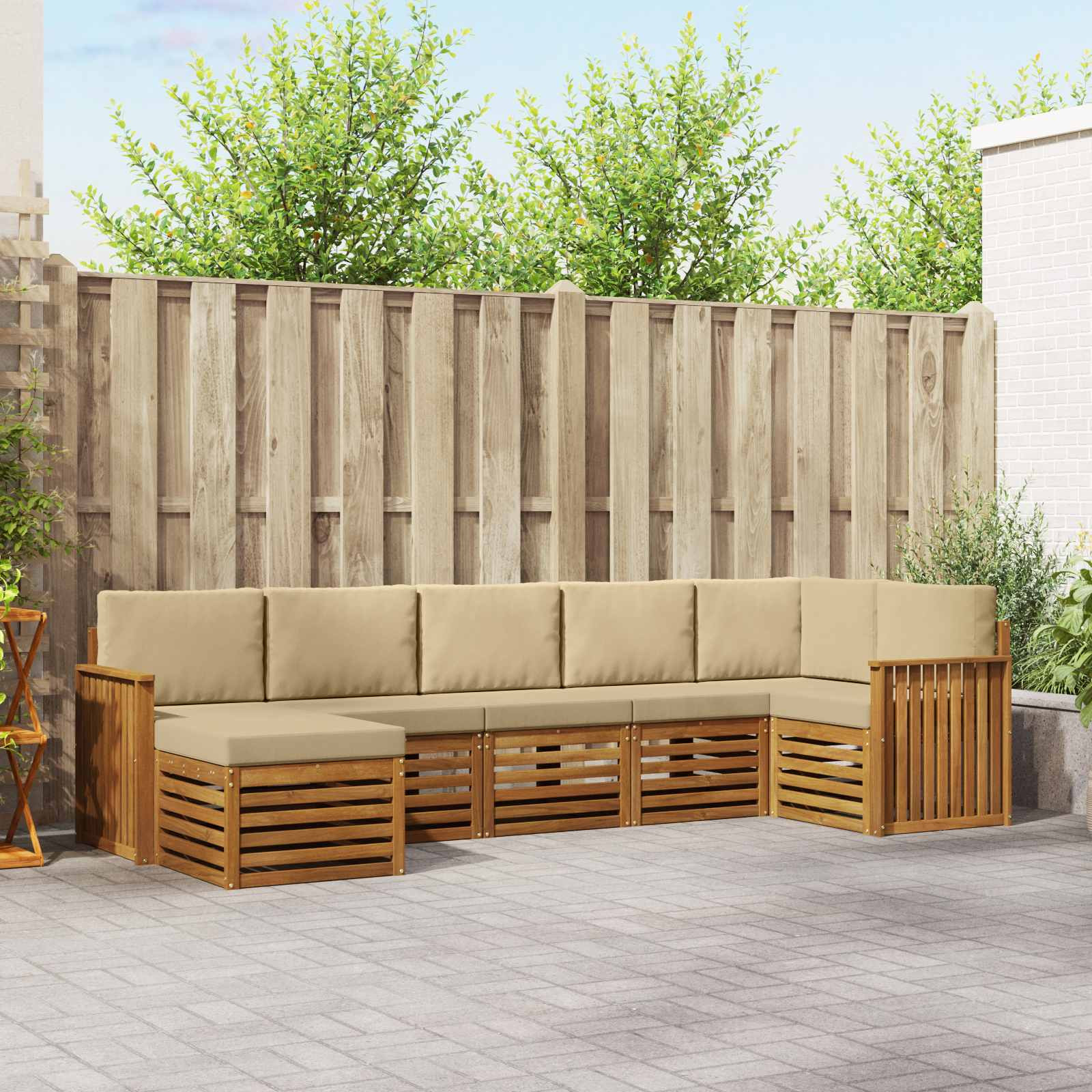 vidaXL Ecksofa Set mit Kissen 7 pcs Natur und Beige Massivholz Akazie