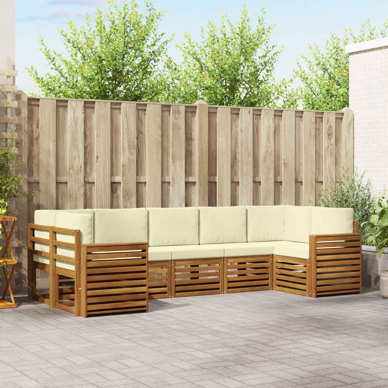 vidaXL Ecksofa Set mit Kissen 7 pcs Natur und Creme