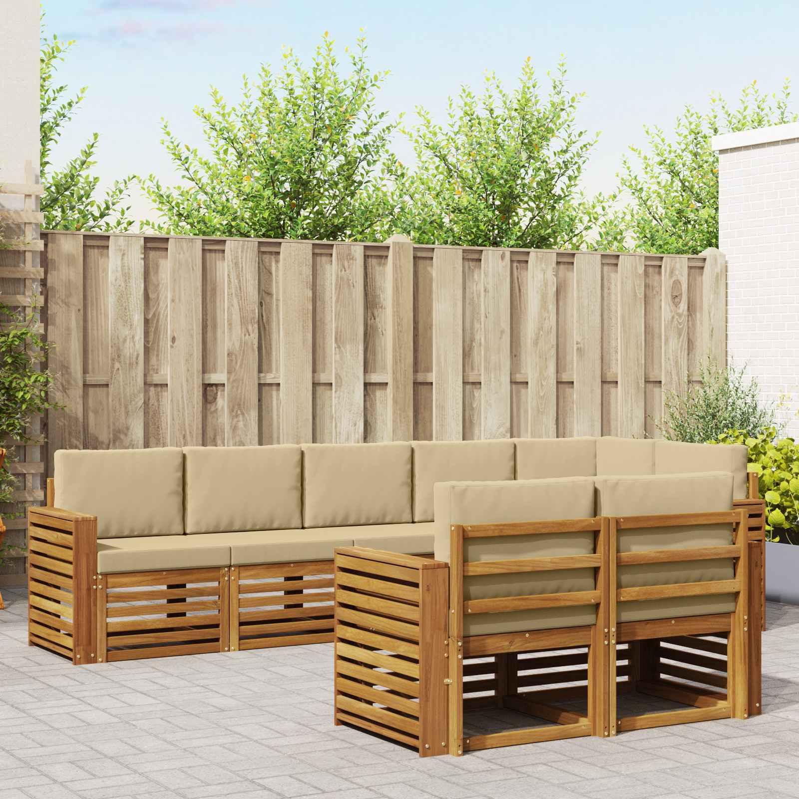 vidaXL Sofagarnituren 8 pcs Natur und Beige Massivholz Akazie