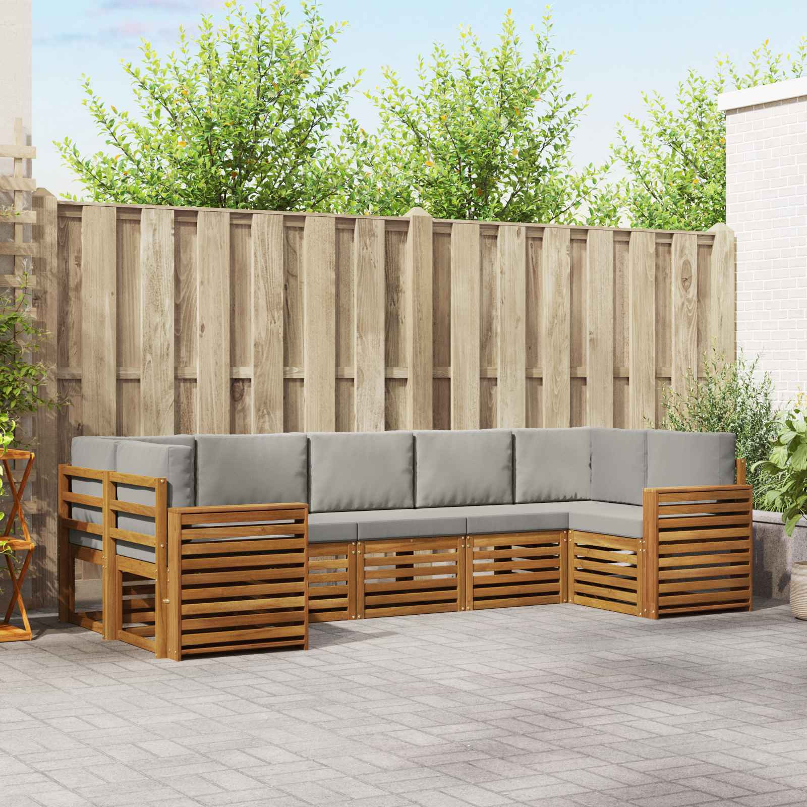 vidaXL Ecksofa Set mit Kissen 7 pcs Natürlich und Hellgrau