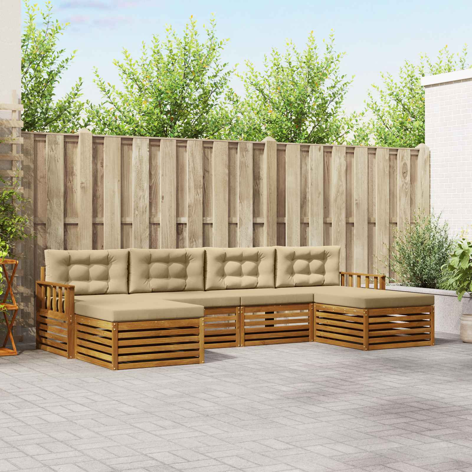 vidaXL Sofagarnituren 6 pcs Natur und Beige Massivholz Akazie