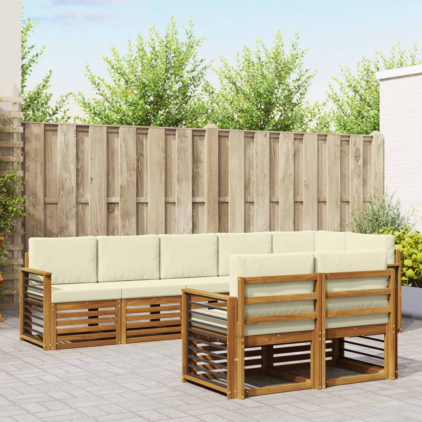 vidaXL Sofagarnituren 8 pcs Natur und Creme Massivholz Akazie