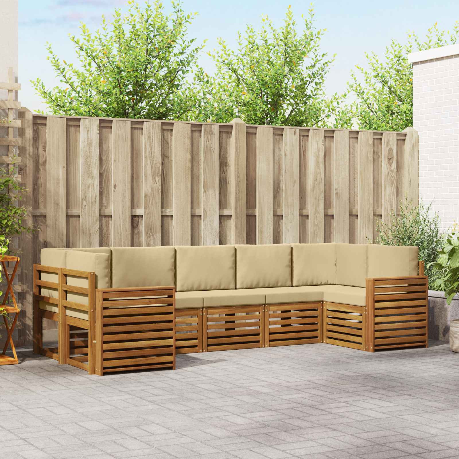 vidaXL Ecksofa Set mit Kissen 7 pcs Natur und Beige
