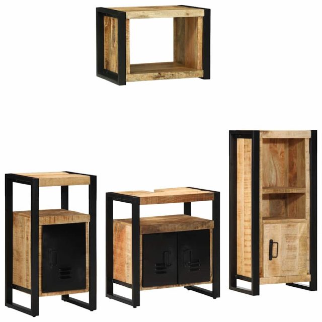 vidaXL Badezimmermöbel-Set 4 pcs Braun und Schwarz Massivholz Mango