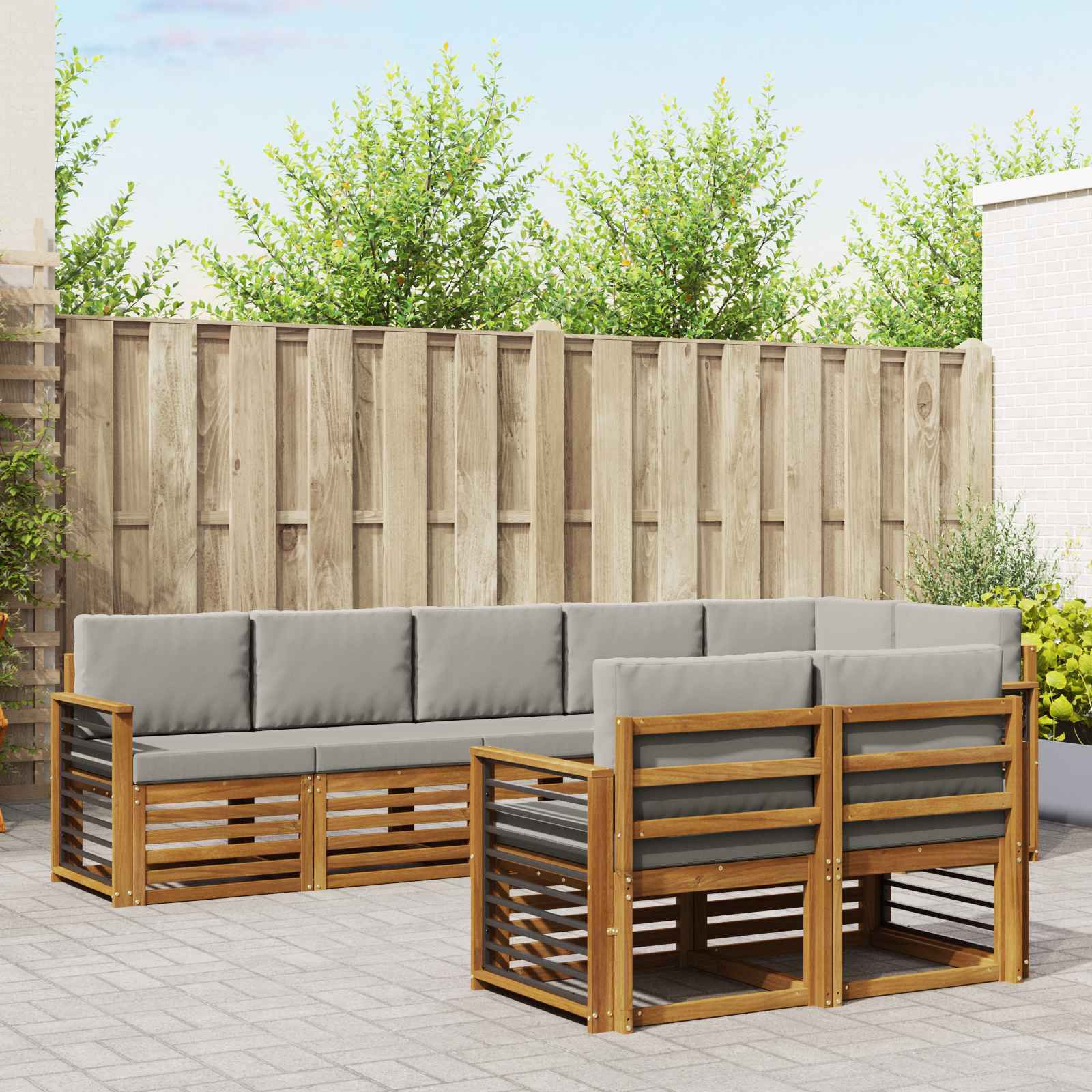 vidaXL Sofagarnituren 8 pcs Natürlich und Hellgrau Massivholz Akazie
