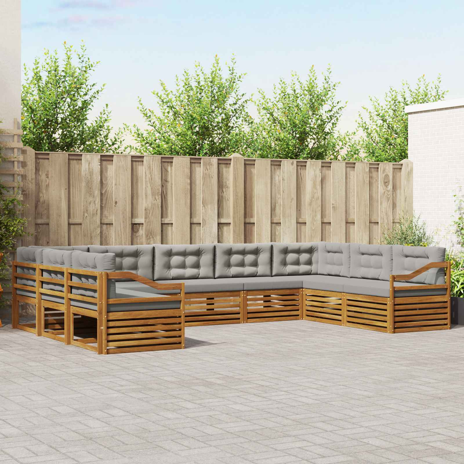 vidaXL Outdoor-Sofagarnitur mit Kissen 9 pcs Natürlich und Hellgrau