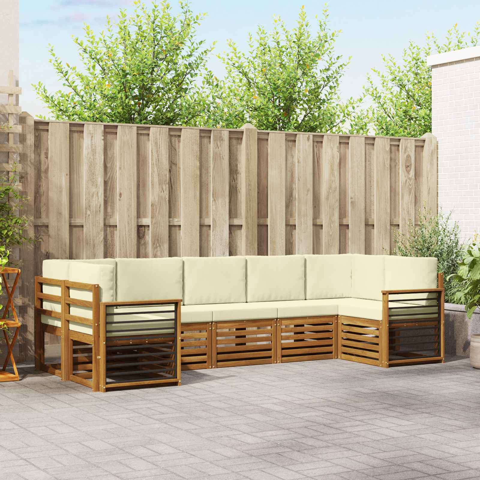 vidaXL Ecksofa Set mit Kissen 7 pcs Natur und Creme