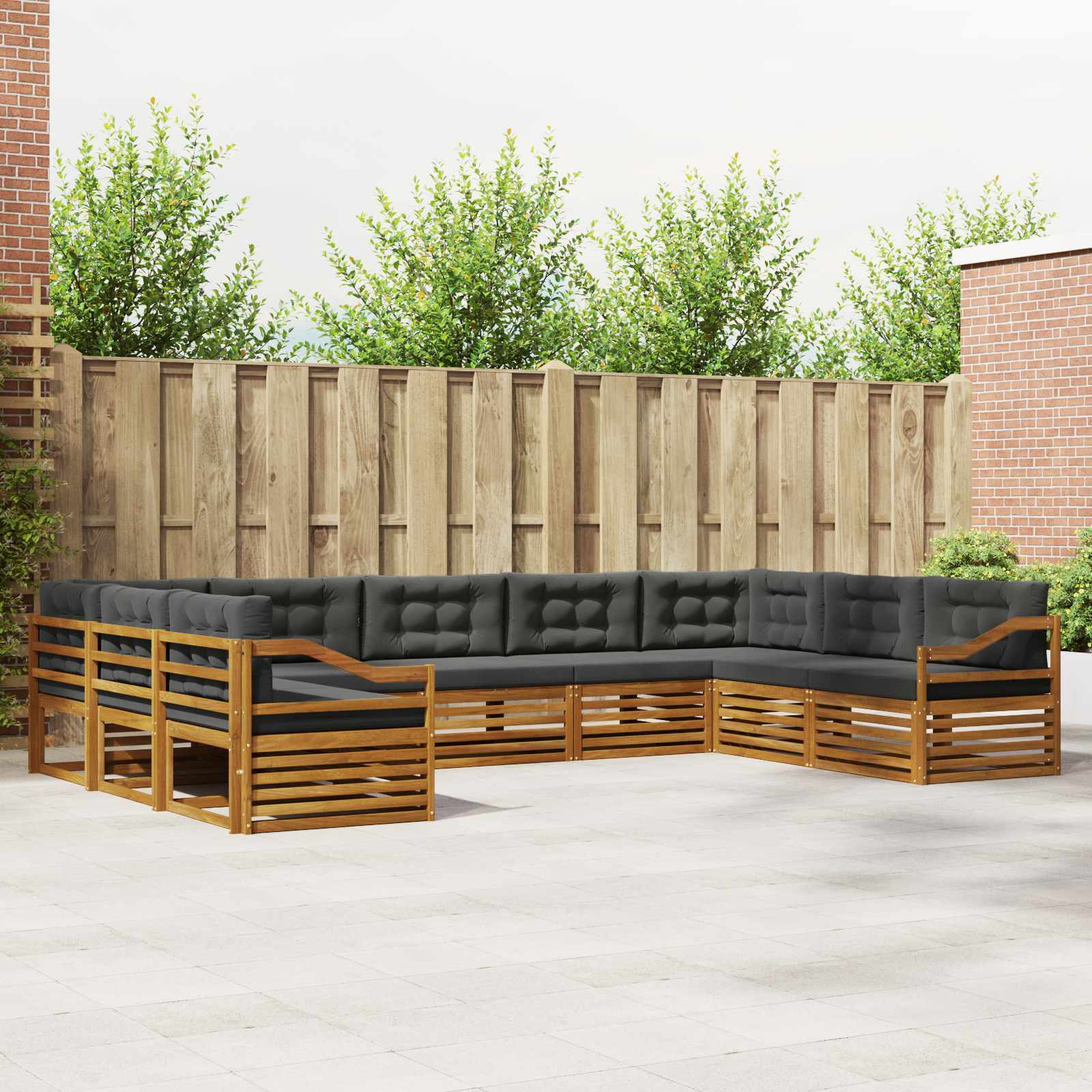 vidaXL Outdoor-Sofagarnitur mit Kissen 9 pcs Natur und Anthrazit