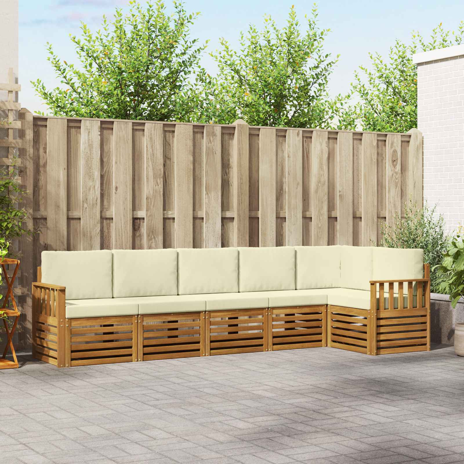 vidaXL Ecksofa Set mit Kissen 6 pcs Natur und Creme Massivholz Akazie