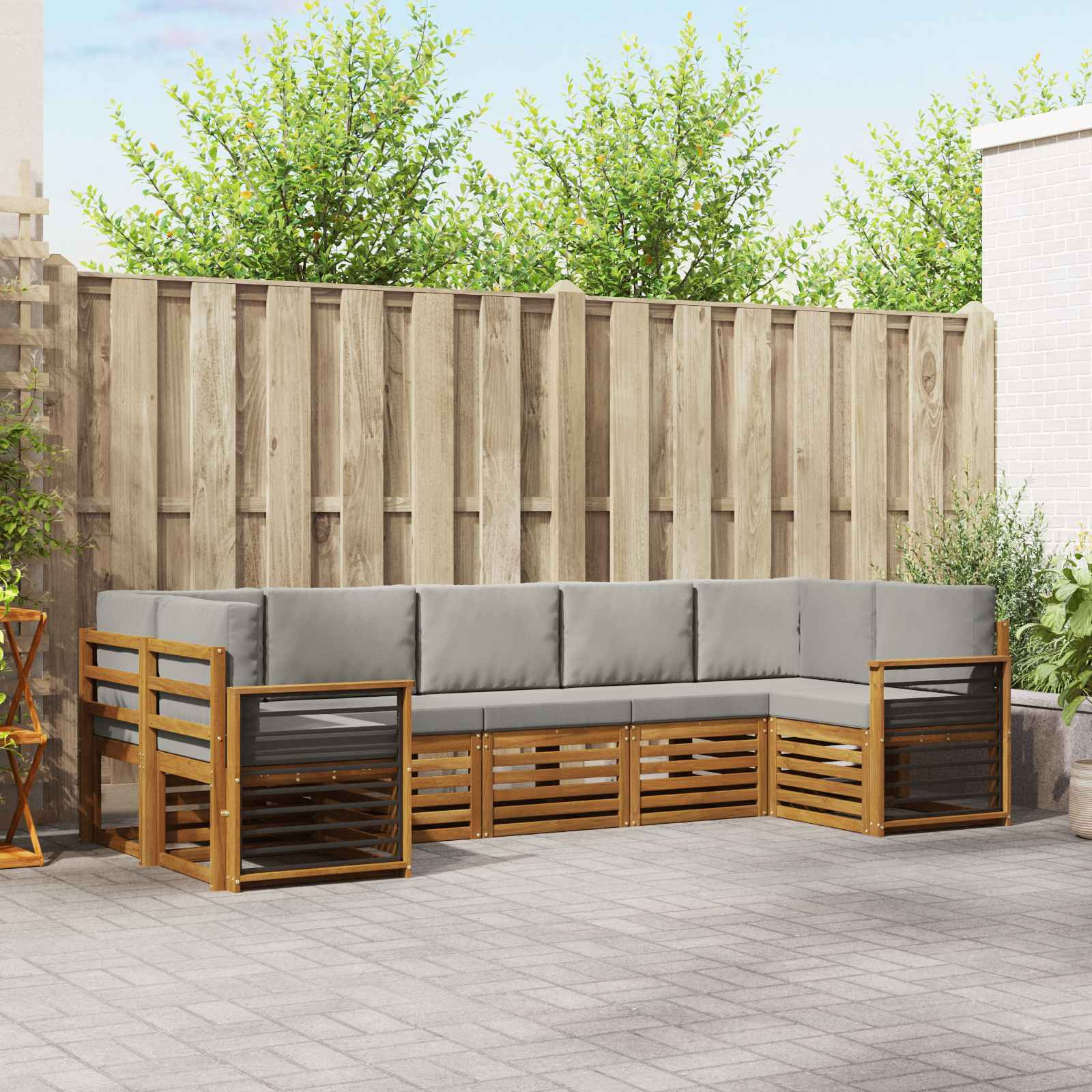 vidaXL Ecksofa Set mit Kissen 7 pcs Natürlich und Hellgrau