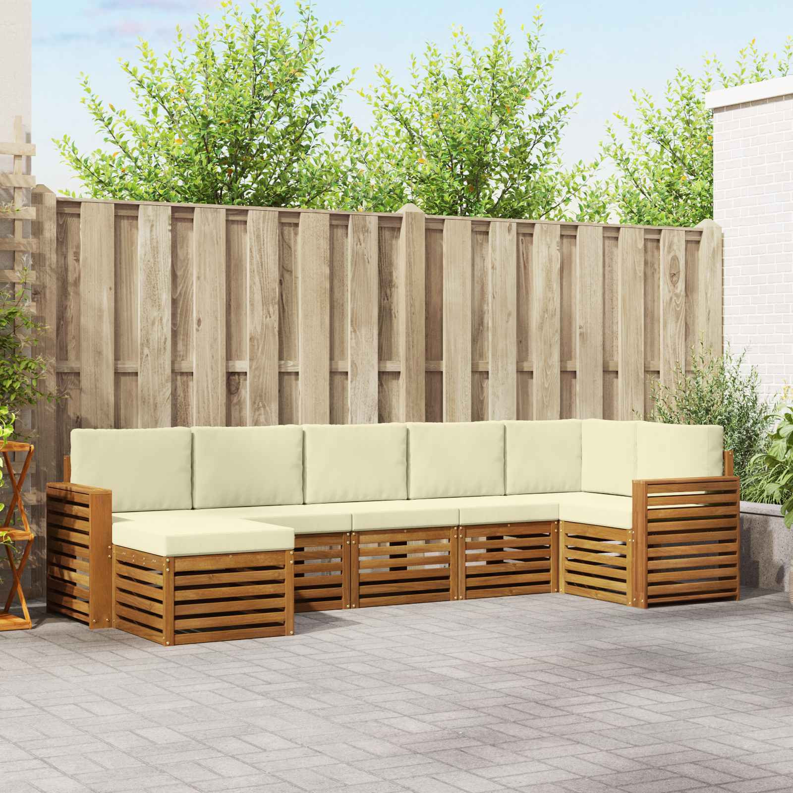 vidaXL Ecksofa Set mit Kissen 7 pcs Natur und Creme Massivholz Akazie