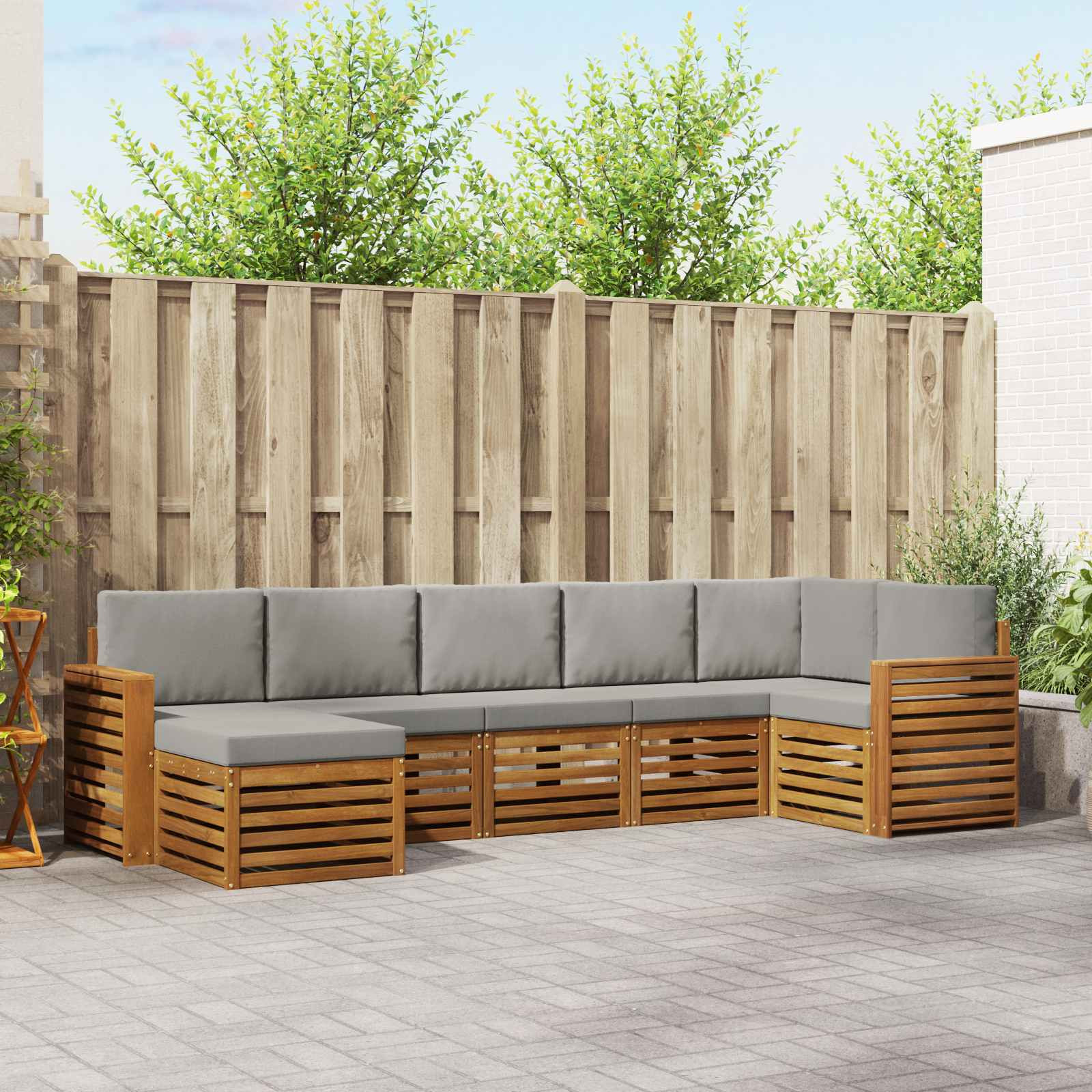 vidaXL Ecksofa Set 7 pcs Natürlich und Hellgrau Massivholz Akazie