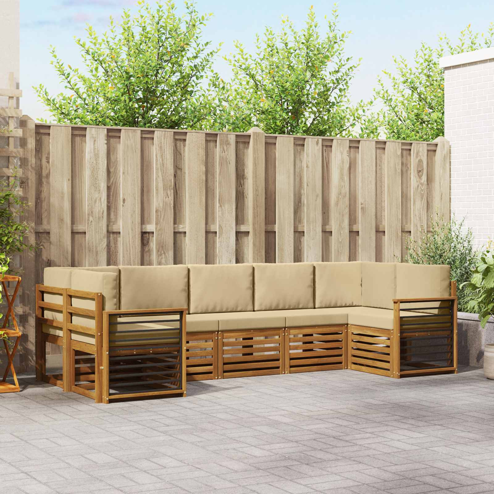 vidaXL Ecksofa Set mit Kissen 7 pcs Natur und Beige