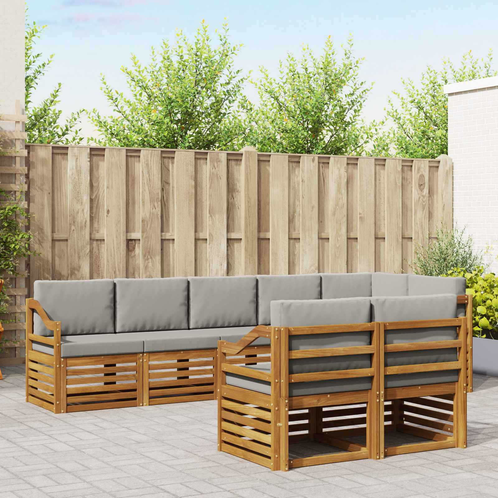 vidaXL Sofagarnituren 8 pcs Natürlich und Hellgrau Massivholz Akazie