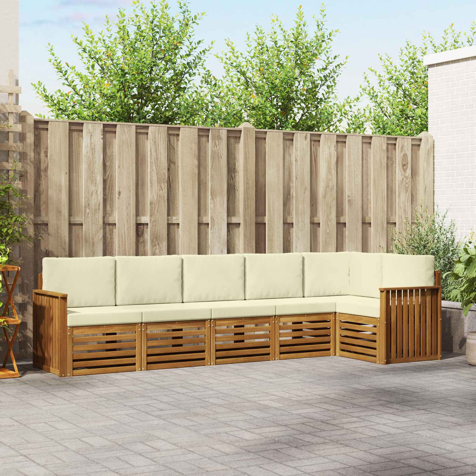 vidaXL Ecksofa Set mit Kissen 6 pcs Natur und Creme Massivholz Akazie