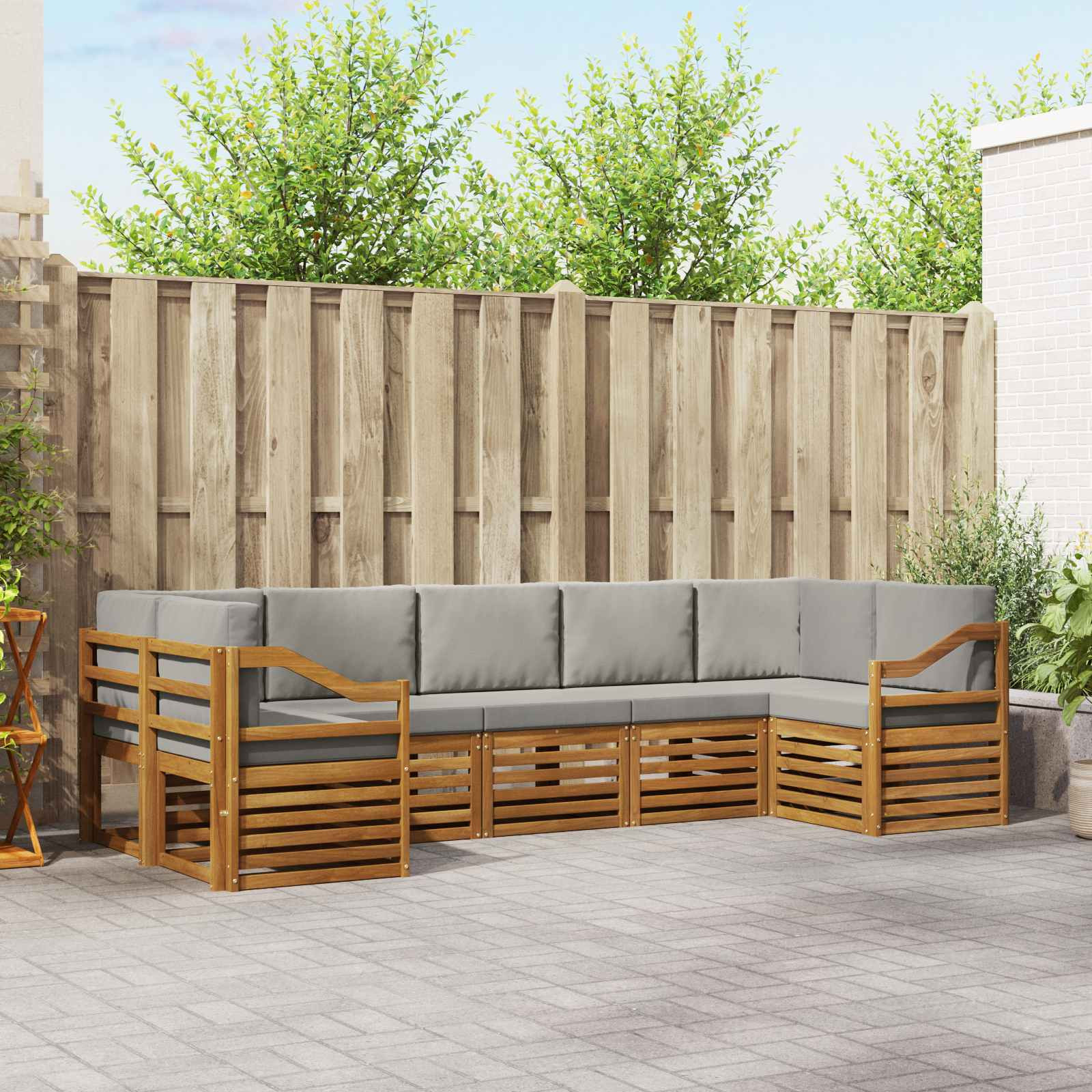 vidaXL Ecksofa Set mit Kissen 7 pcs Natürlich und Hellgrau