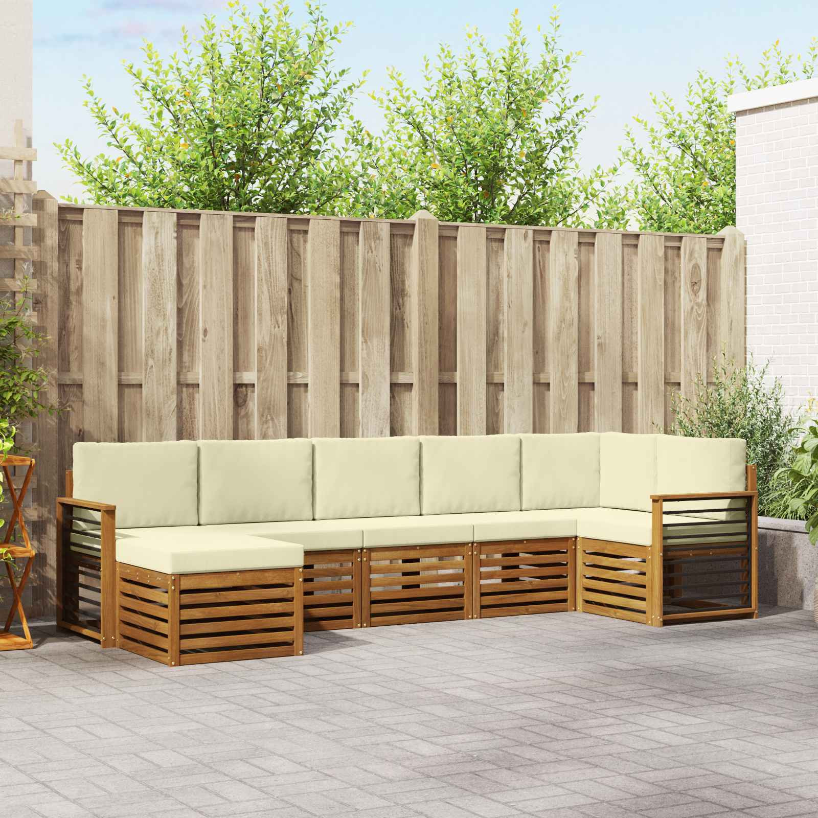 vidaXL Ecksofa Set mit Kissen 7 pcs Natur und Creme Massivholz Akazie