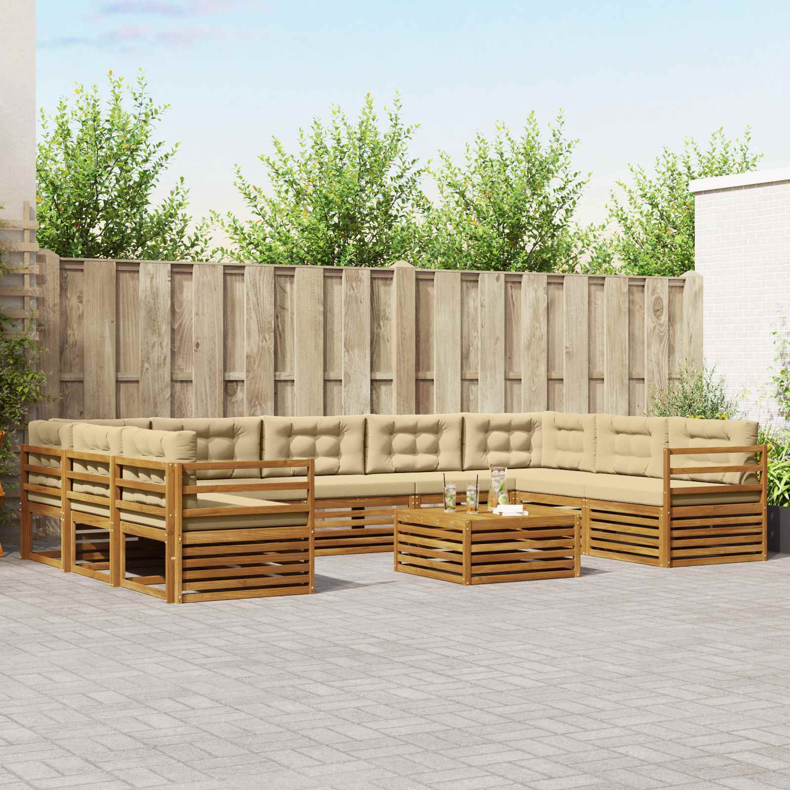 vidaXL Outdoor-Sofagarnitur 10 pcs Natur und Beige Massivholz Akazie