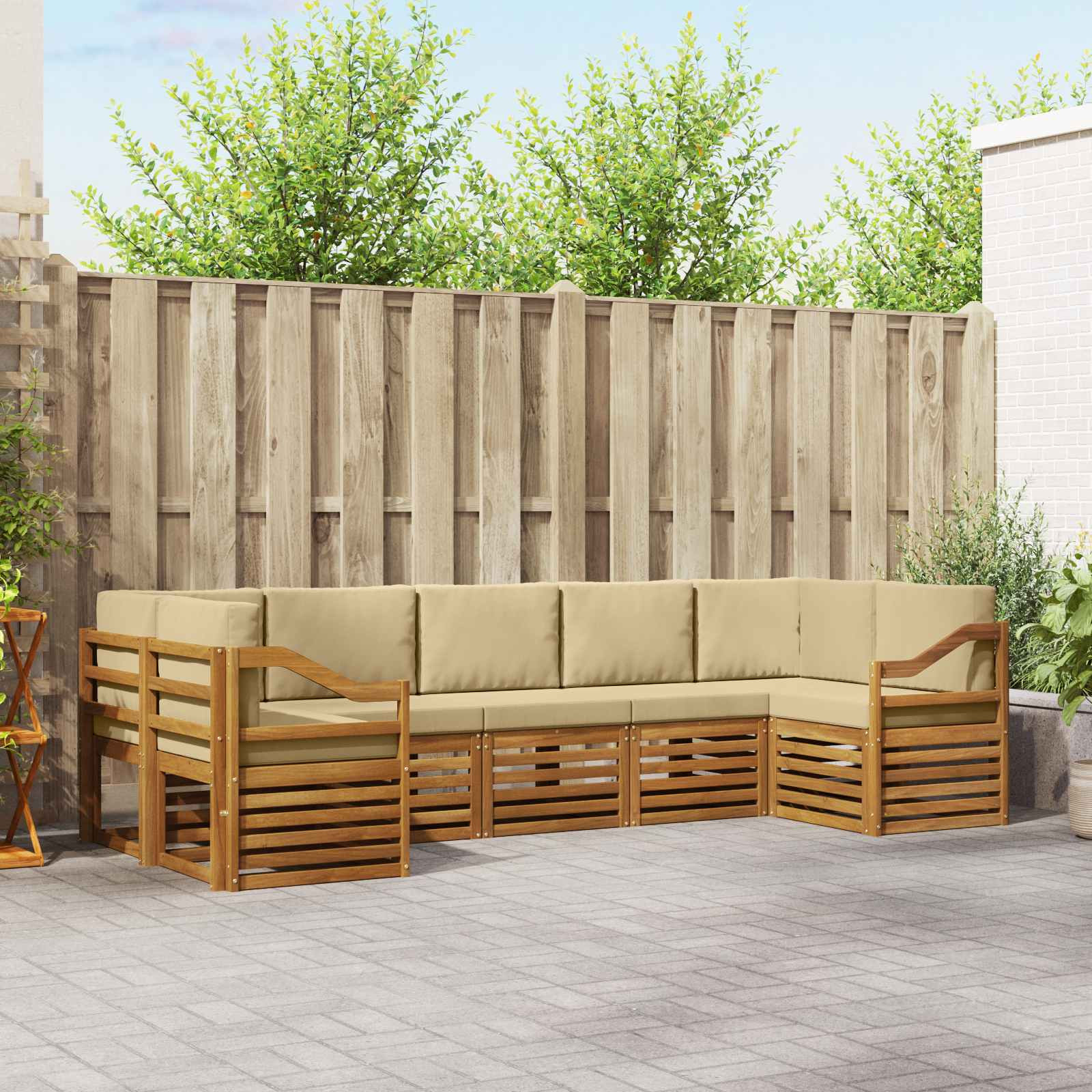 vidaXL Ecksofa Set mit Kissen 7 pcs Natur und Beige