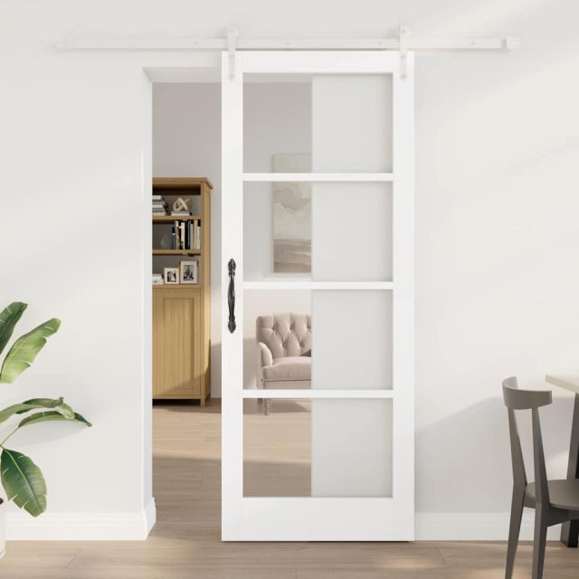 vidaXL Schiebetür Weiß 83 x 211 cm Massivholz Kiefer und Glas