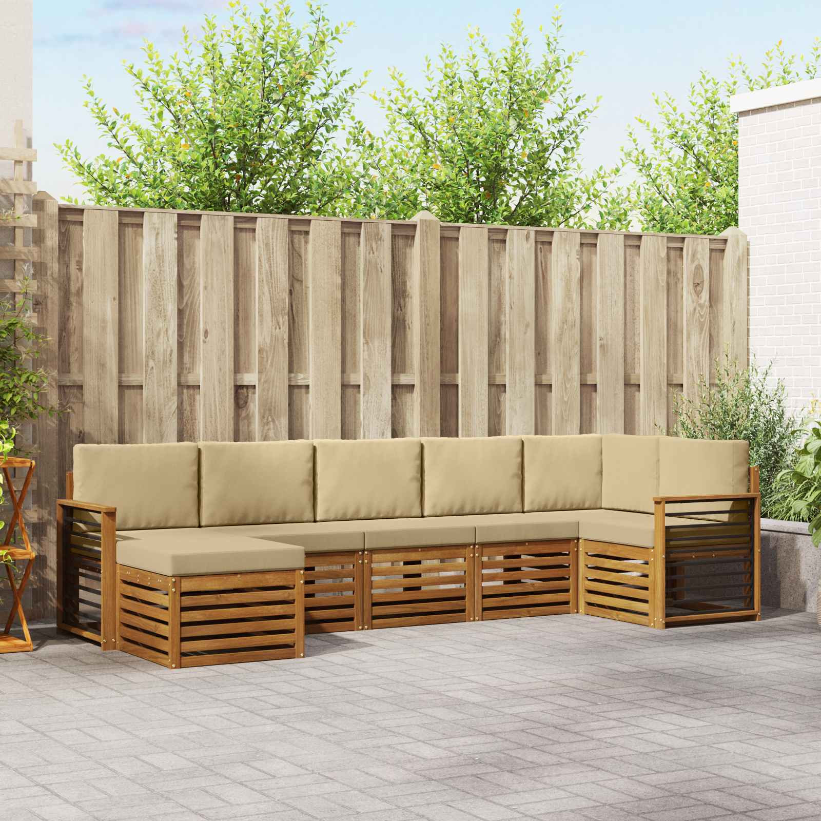 vidaXL Ecksofa Set mit Kissen 7 pcs Natur und Beige Massivholz Akazie
