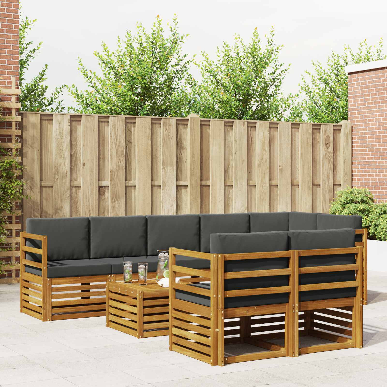 vidaXL Sofagarnituren 9 pcs Natur und Anthrazit Massivholz Akazie