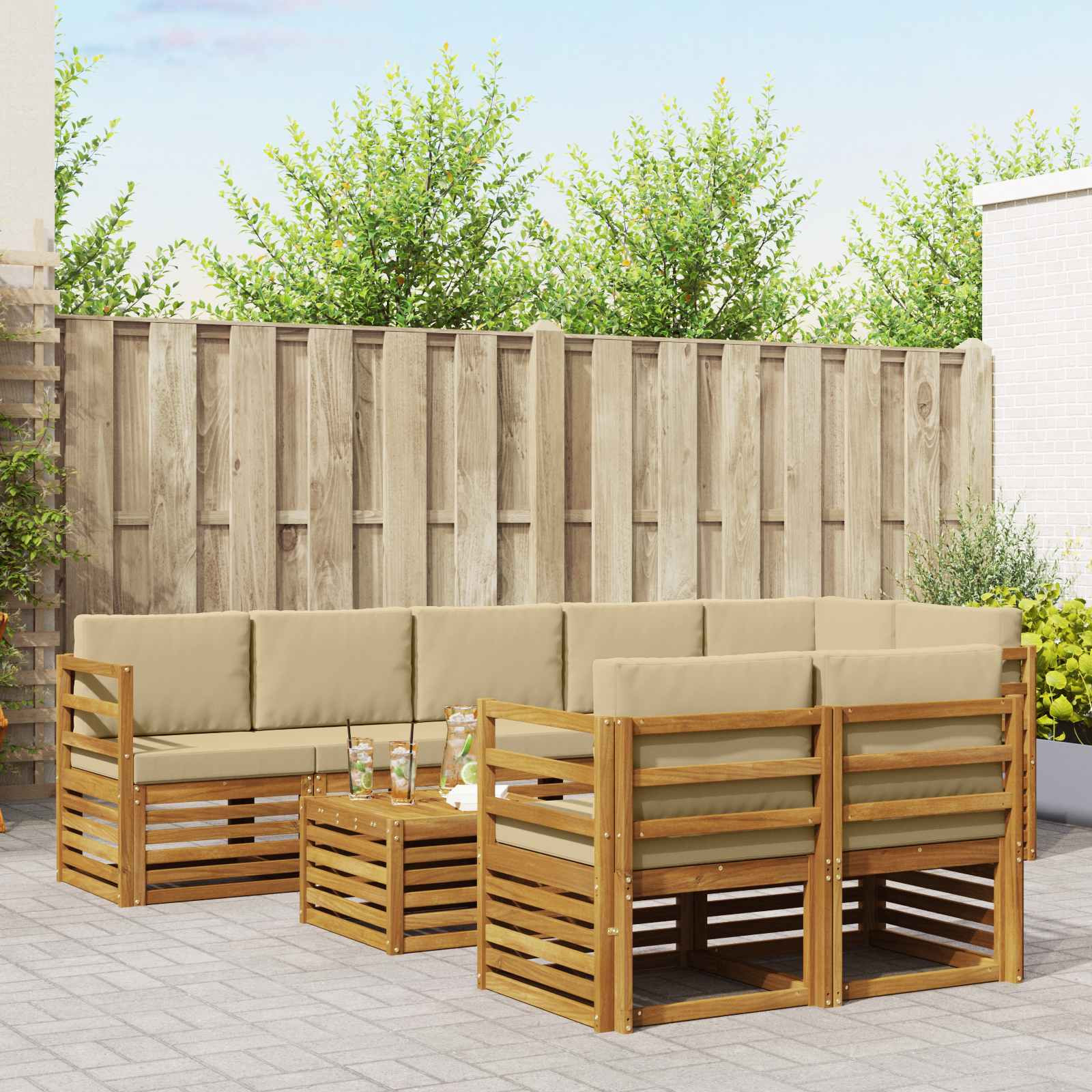 vidaXL Sofagarnituren 9 pcs Natur und Beige Massivholz Akazie