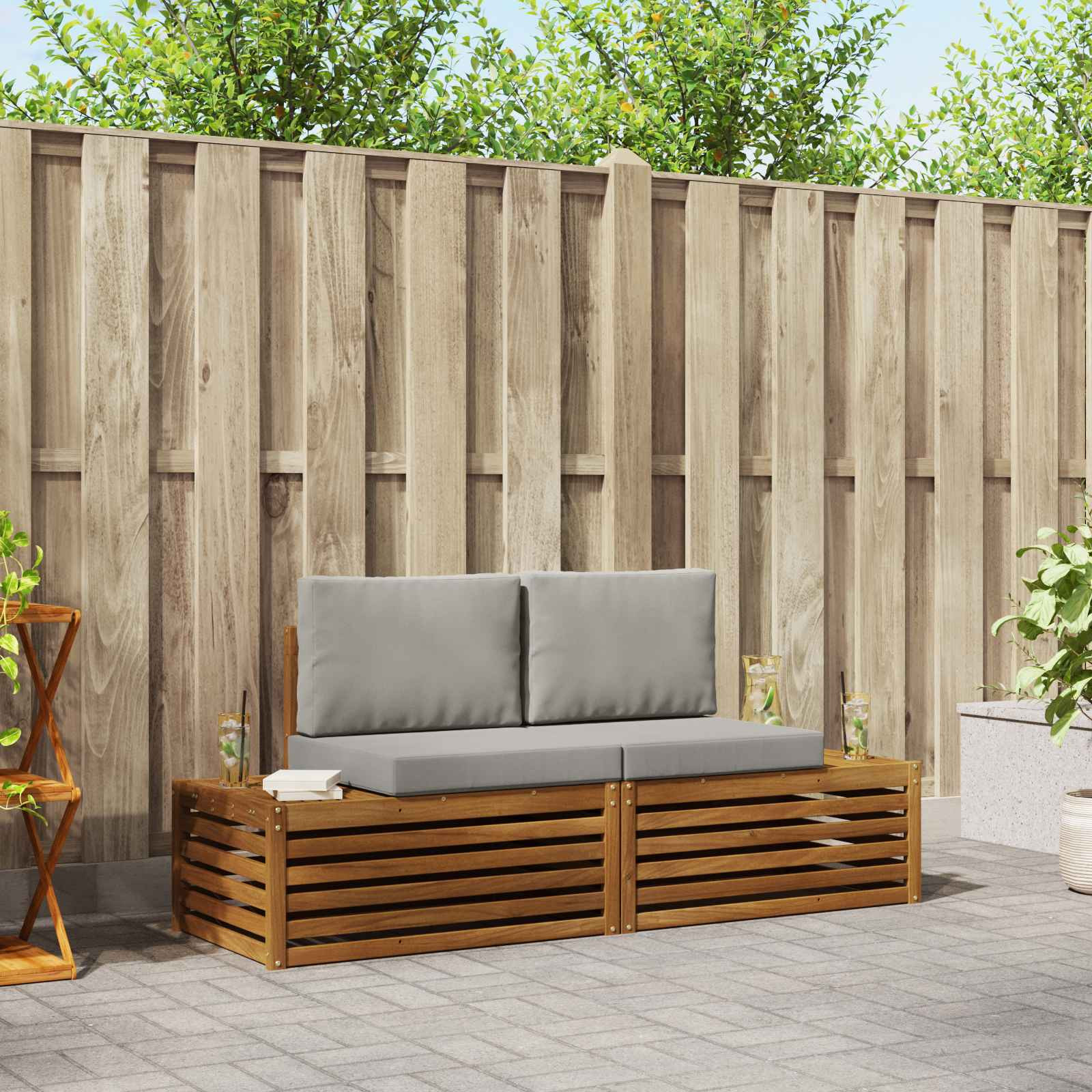 vidaXL Outdoor-Sofagarnitur mit Kissen 2 Stück Natürlich und Hellgrau
