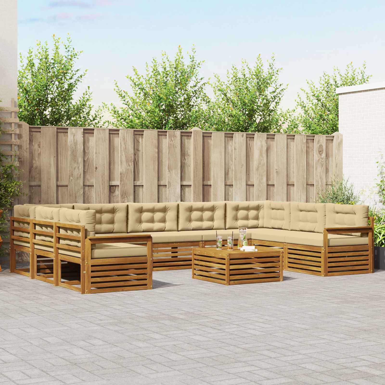 vidaXL Outdoor-Sofagarnitur 10 pcs Natur und Beige Massivholz Akazie